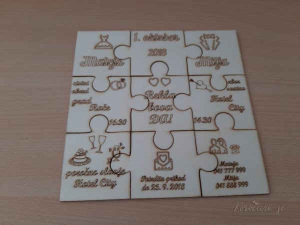 Leseno poročno vabilo Puzzle